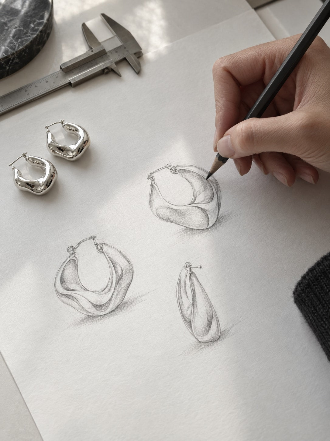 Earring forms explored through design sketches